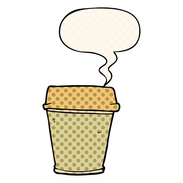 Desenhos animados tirar café e bolha de fala em estilo de quadrinhos — Vetor de Stock
