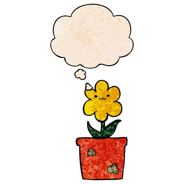 Karikatür ev bitki ve grunge doku desen düşünce balonu — Stok Vektör