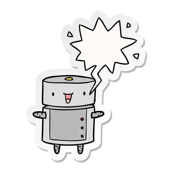 Leuke cartoon robot en toespraak bubble sticker — Stockvector