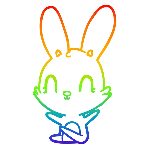 かわいい漫画のウサギを描く虹のグラデーションライン — ストックベクタ