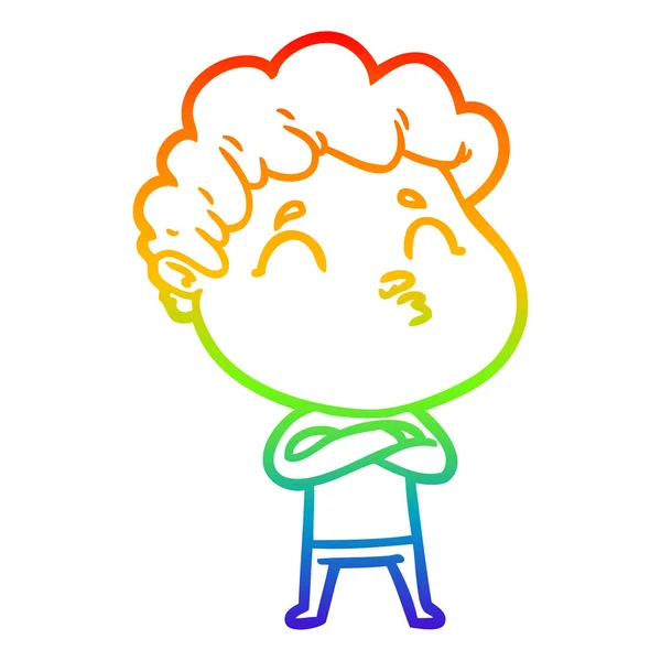 Arco-íris linha gradiente desenho desenho cartoon homem bebendo — Vetor de Stock