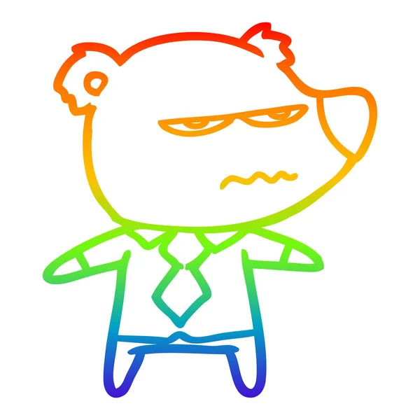 Rainbow gradient line drawing cartoon angry boss bear — Stock Vector