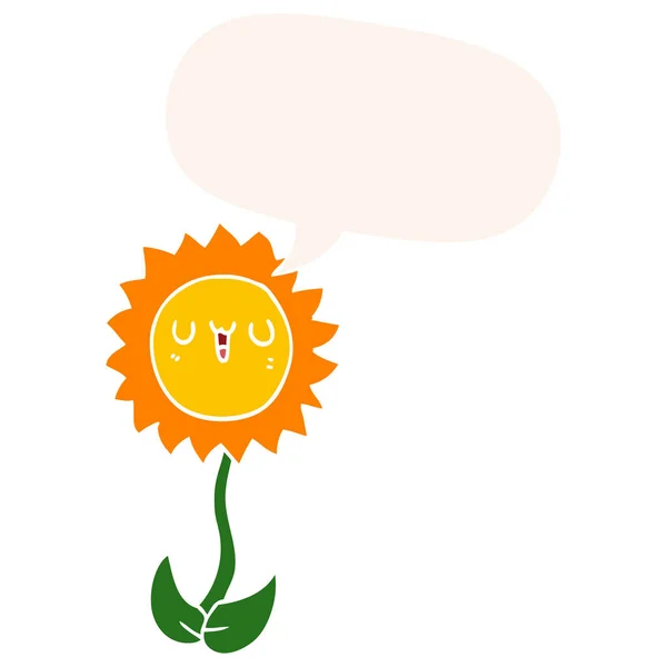 Retro tarzında karikatür çiçek ve konuşma balonu — Stok Vektör