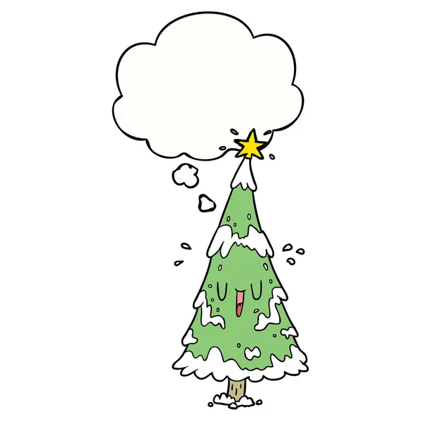 Karikatúra karácsonyfa és a gondolat buborék — Stock Vector