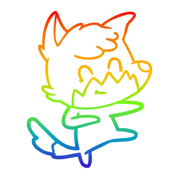 Rainbow gradient ligne dessin dessin animé convivial renard — Image vectorielle