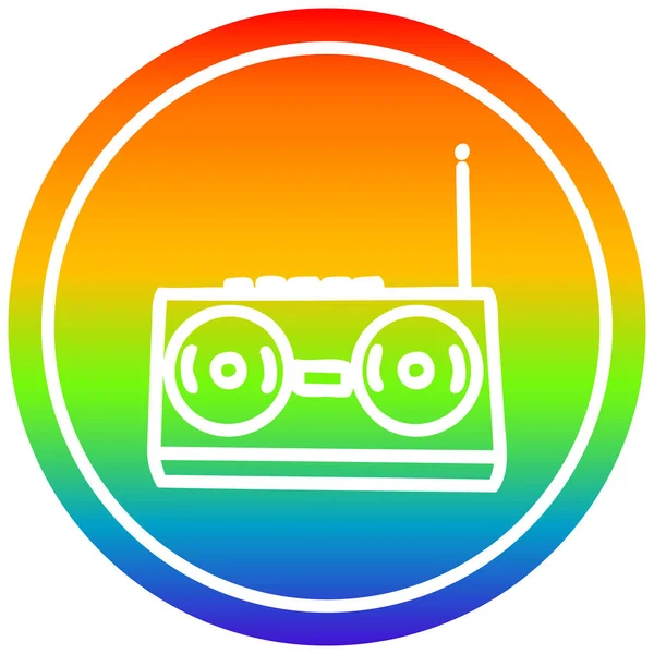 Radio reproductor de casetes circular en el espectro del arco iris — Archivo Imágenes Vectoriales