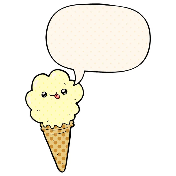 Cartoon ice cream and speech bubble in comic book style — Stock Vector