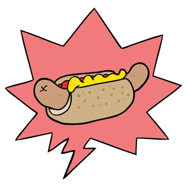 Karikatura čerstvě chutného Hot Dogu a řeči — Stockový vektor