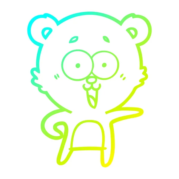 Línea de gradiente frío dibujo risueño oso de peluche de dibujos animados — Vector de stock
