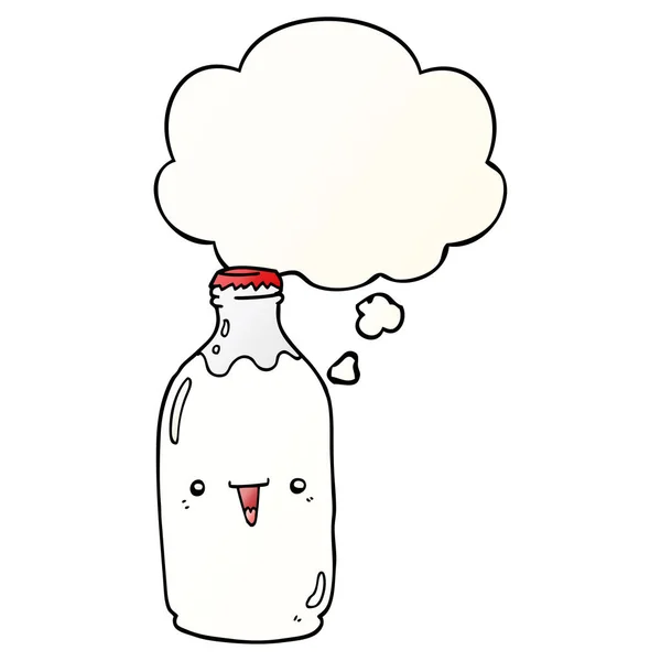Carino cartone animato bottiglia di latte e bolla di pensiero in pendenza liscia s — Vettoriale Stock