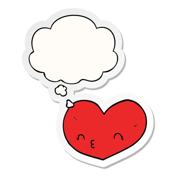 Cartoon love heart and thought bubble as a printed sticker — Stock Vector