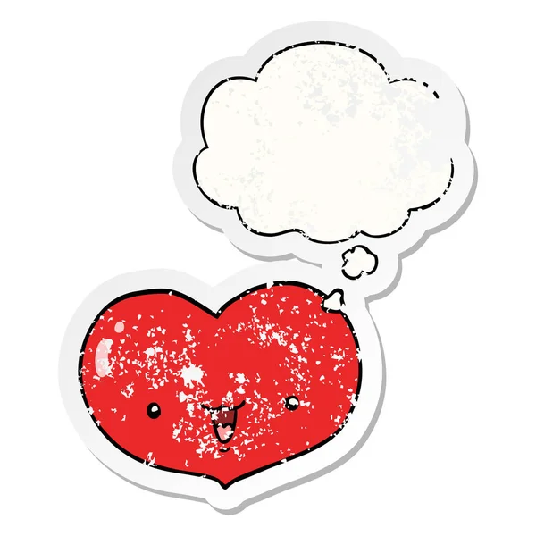 Cartone animato amore cuore personaggio e pensiero bolla come un angosciato — Vettoriale Stock