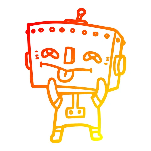 Línea de gradiente caliente dibujo robot de dibujos animados — Vector de stock