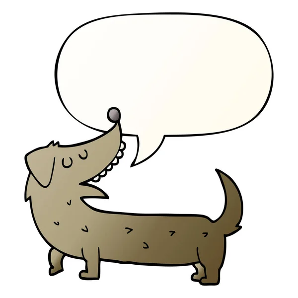 Desenho animado cão e fala bolha em estilo gradiente suave — Vetor de Stock