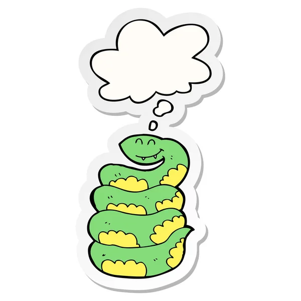 Cartoon snake and thought bubble as a printed sticker — Stock Vector