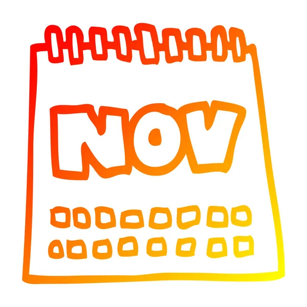 Varm gradient linje ritning tecknad kalender visar månad november — Stock vektor
