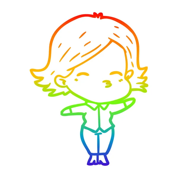 Rainbow gradient ligne dessin dessin femme dessin animé — Image vectorielle