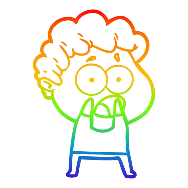 Rainbow gradient ligne dessin dessin animé homme haletant dans surprise — Image vectorielle