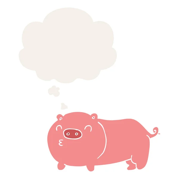 Cochon de dessin animé et bulle de pensée dans le style rétro — Image vectorielle