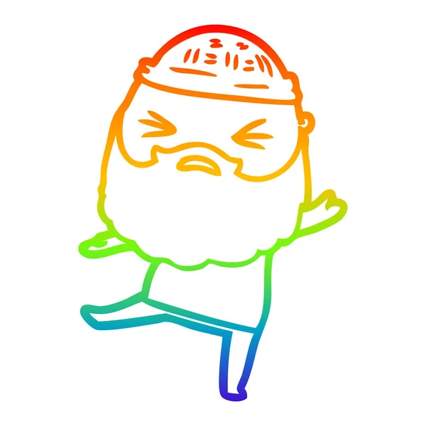 Linea gradiente arcobaleno disegno uomo cartone animato con barba — Vettoriale Stock