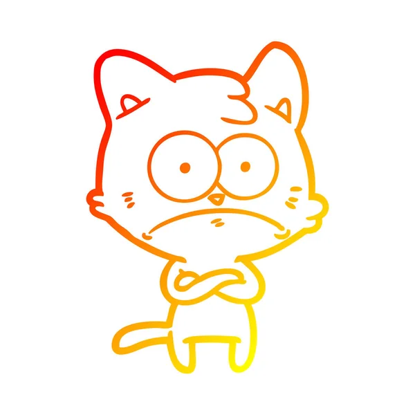 Línea de gradiente caliente dibujo dibujos animados gato nervioso — Vector de stock