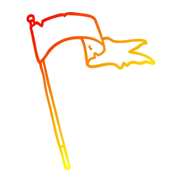 Warm gradient line drawing cartoon waving white banner flag — Stock Vector