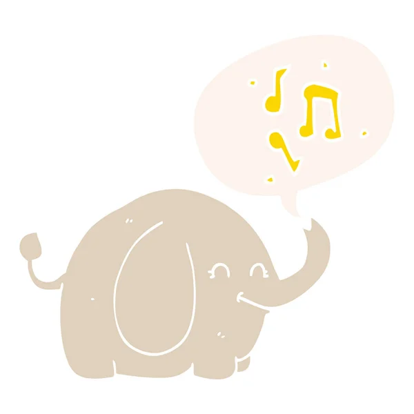 Cartoon trumpeting elephant and speech bubble in retro style — Stock Vector