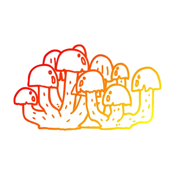 Linha de gradiente quente desenho de cogumelos desenhos animados — Vetor de Stock