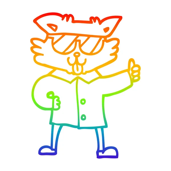 Arco iris gradiente línea dibujo dibujos animados fresco gato — Vector de stock