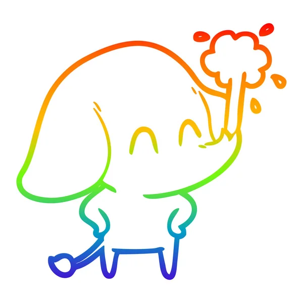 Rainbow gradient ligne dessin mignon dessin animé éléphant spouting wat — Image vectorielle