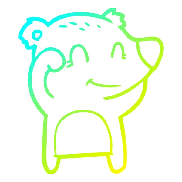 Linea gradiente freddo disegno stanco sorridente cartone animato orso — Vettoriale Stock