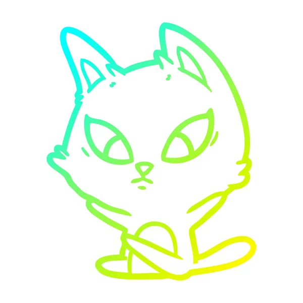 Холодная градиентная линия рисунок запутанный мультяшный кот сидит — стоковый вектор