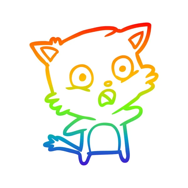 Arco iris gradiente línea dibujo dibujos animados gato — Vector de stock