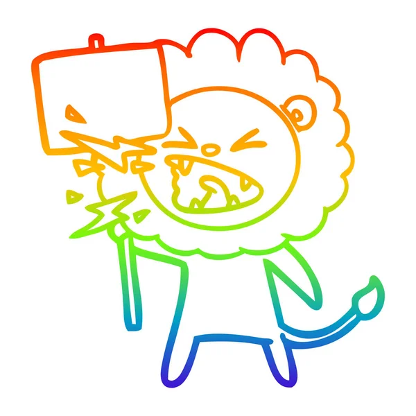 Linha gradiente arco-íris desenho banda desenhada rugindo protestante leão — Vetor de Stock