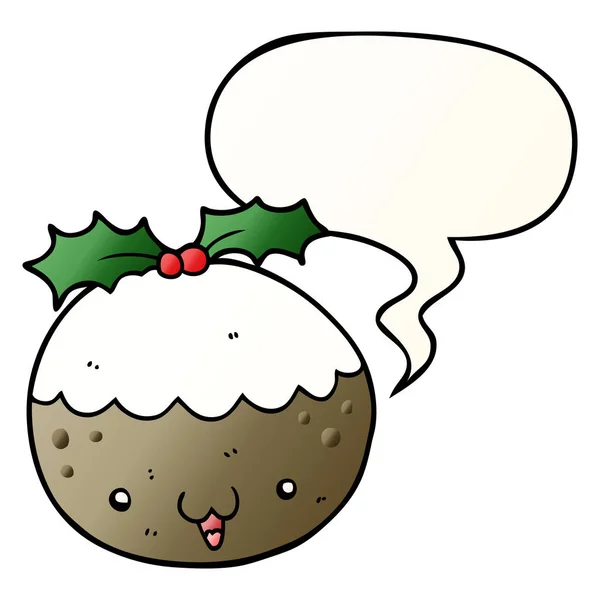 Милий мультяшний різдвяний пудинг і мовна бульбашка в гладкому граді — стоковий вектор