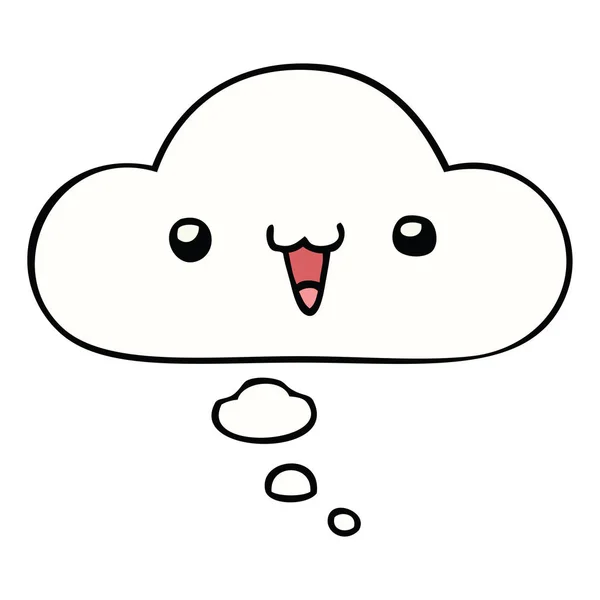 Mignon heureux visage dessin animé et bulle de pensée — Image vectorielle