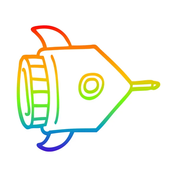 Rainbow Gradient Line Zeichnung Cartoon Raumschiff — Stockvektor