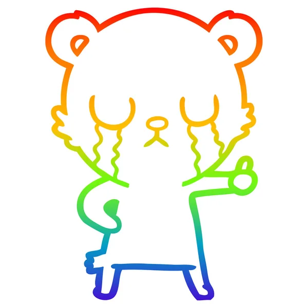 Rainbow gradient ligne dessin pleurer ours polaire dessin animé — Image vectorielle