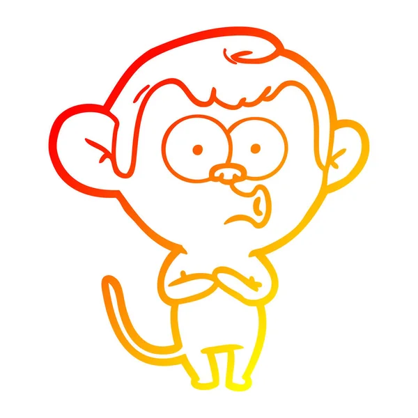 Warm gradient line drawing cartoon hooting monkey — Stock Vector