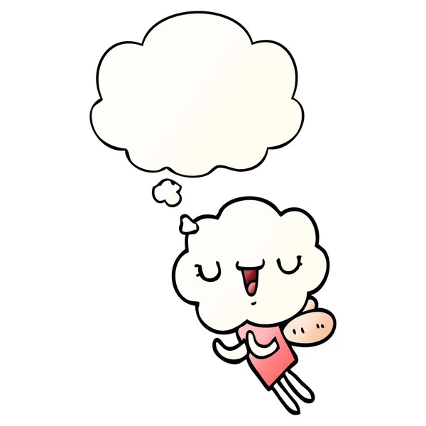 Créature de tête de nuage de dessin animé mignon et bulle de pensée en gr lisse — Image vectorielle