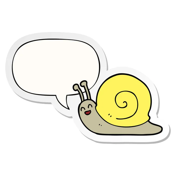 Caracol de dibujos animados y el habla pegatina burbuja — Vector de stock