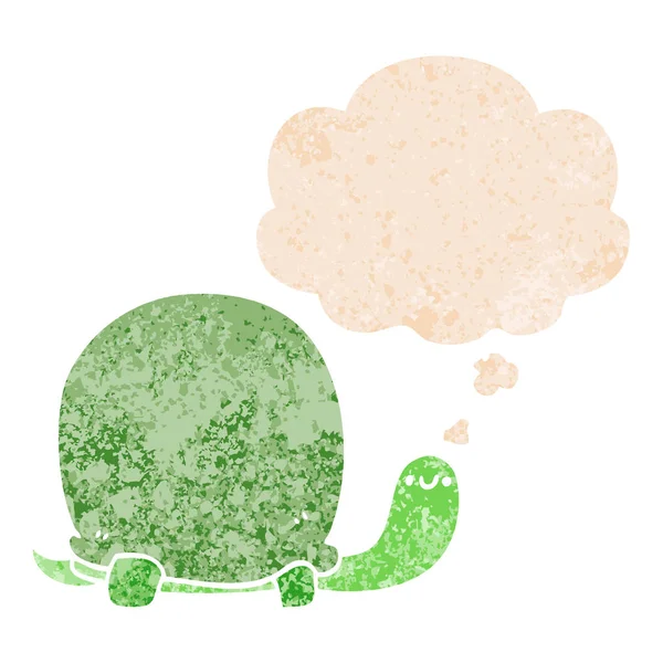 Carino cartone animato tartaruga e bolla di pensiero in stile retrò strutturato — Vettoriale Stock