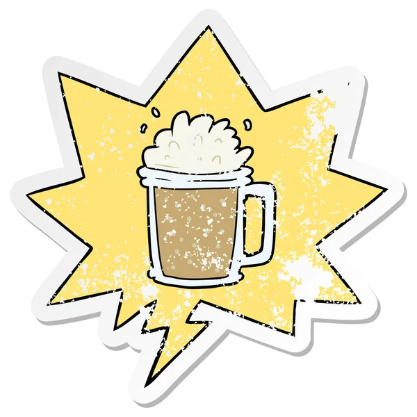 Cartoon pint ALE en toespraak bubble noodlijdende sticker — Stockvector