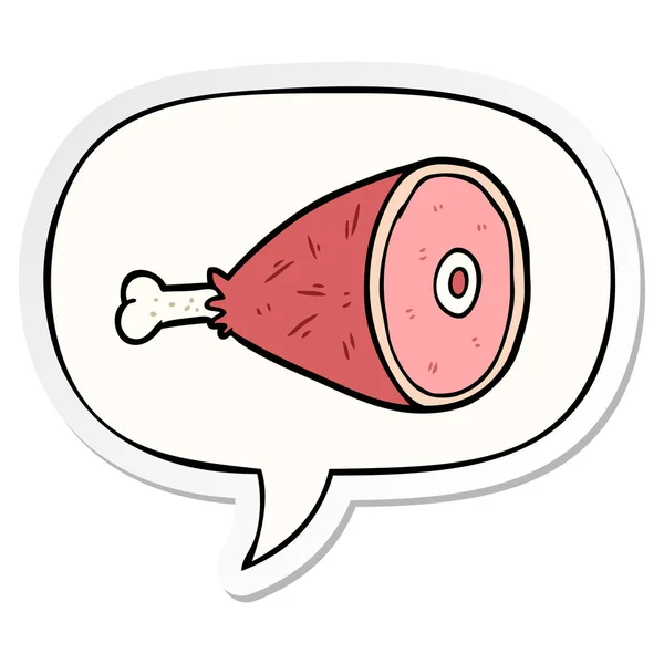 Gekookte cartoon been van vlees en toespraak bubble sticker — Stockvector