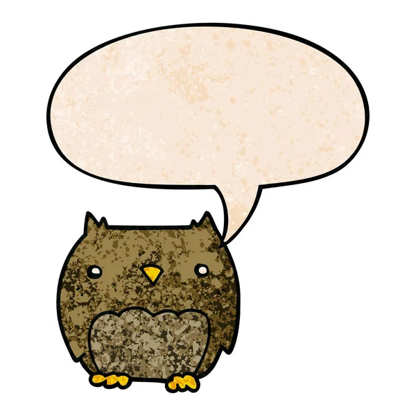 可爱的卡通猫头鹰和在复古纹理风格的语音泡沫 — 图库矢量图片