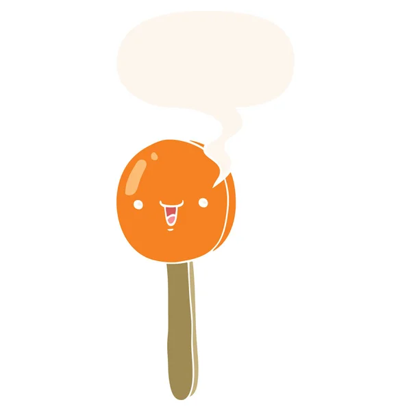 Cartoon lollipop and speech bubble in retro style — Stock Vector