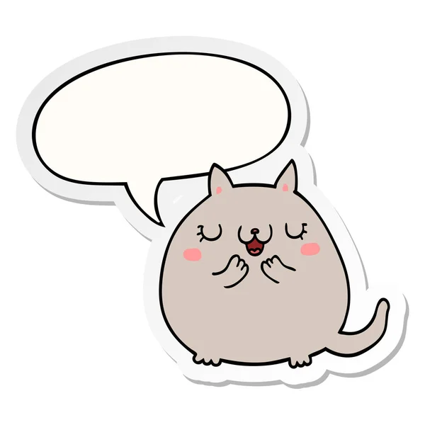 Desenho animado bonito gato e fala bolha adesivo — Vetor de Stock