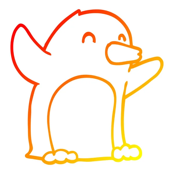 Sıcak degrade çizgi çizim karikatür heyecanlı penguen — Stok Vektör