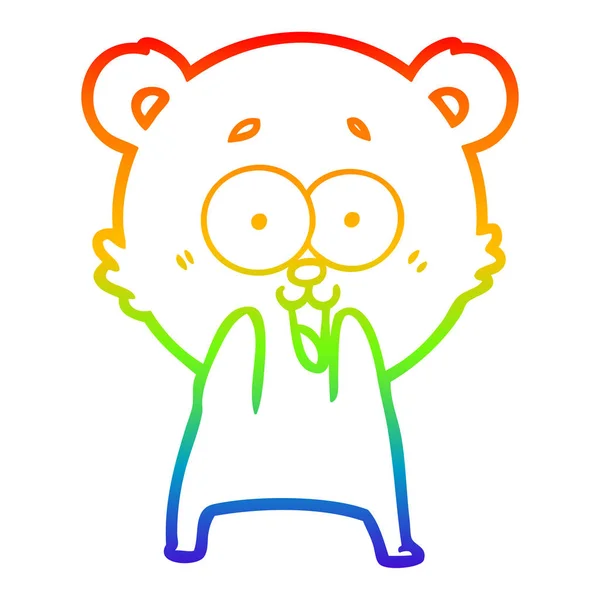 Regenboog gradiënt lijntekening opgewonden teddybeer cartoon — Stockvector