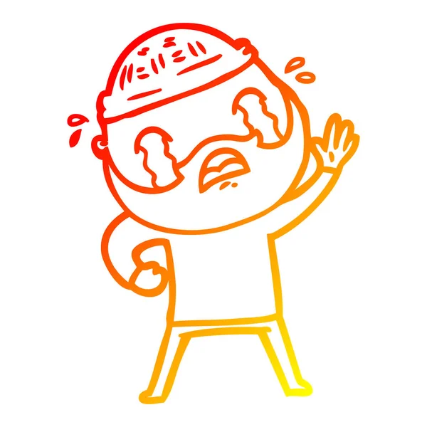 Chaud gradient ligne dessin dessin animé barbu homme agitant et pleurant — Image vectorielle